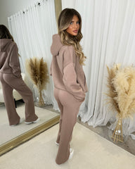 Emily 'GLAM' Embroidery Outline Front Design Fleece Lined Hoodie - Mocha