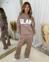 Millie 'GLAM' BOLD EMOBROIDERY Front Logo Print Hoodie - Mocha