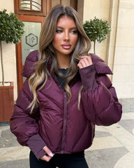 Lorna Short Style Padded Bomber Coat - Burgundy