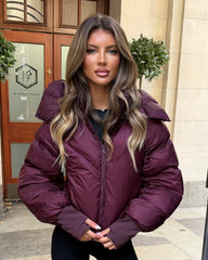 Lorna Short Style Padded Bomber Coat - Burgundy