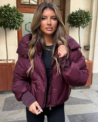 Lorna Short Style Padded Bomber Coat - Burgundy