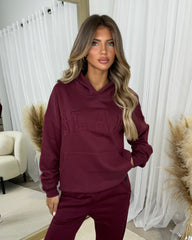 Emily 'GLAM' Embroidery Outline Front Design Fleece Lined Hoodie - Burgundy