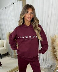 Skylar 'GLAMDOLL' High Density Front Detail Fleece Lined Hoodie - Burgundy