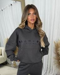 Skylar 'GLAMDOLL' High Density Front Detail Fleece Lined Hoodie - Slate Grey