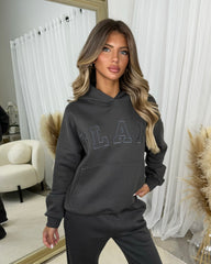 Emily 'GLAM' Embroidery Outline Front Design Fleece Lined Hoodie - Slate Grey
