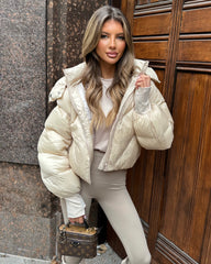 Lorna Short Style Padded Bomber Coat - Beige
