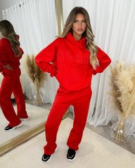 Petra Plain Fleece Lined Flared Leg Joggers - Red