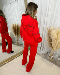 Clara 'GLAMDOLL' Embroidery Outline Detail Back Design Hoodie - Red