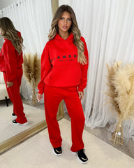 Ada Plain Fleece Lined Straight Leg Joggers - Red