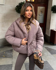 Valentina V-Neck Padded Coat - Taupe