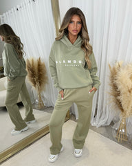 Skylar 'GLAMDOLL' High Density Front Detail Fleece Lined Hoodie - Sage Green