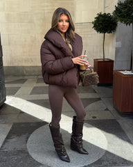 Valentina V-Neck Padded Coat - Brown