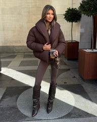 Valentina V-Neck Padded Coat - Brown