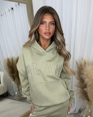Emily 'GLAM' Embroidery Outline Front Design Fleece Lined Hoodie - Sage Green