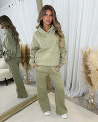 Emily 'GLAM' Embroidery Outline Front Design Fleece Lined Hoodie - Sage Green