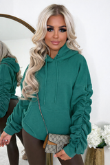 Penny Ruched Sleeve Hoodie - Teal