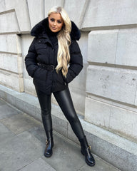 Kelsey Padded Faux Fur Hooded Coat - Black