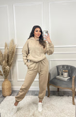 Eliana Oversized  Hooded Tracksuit Set - Beige